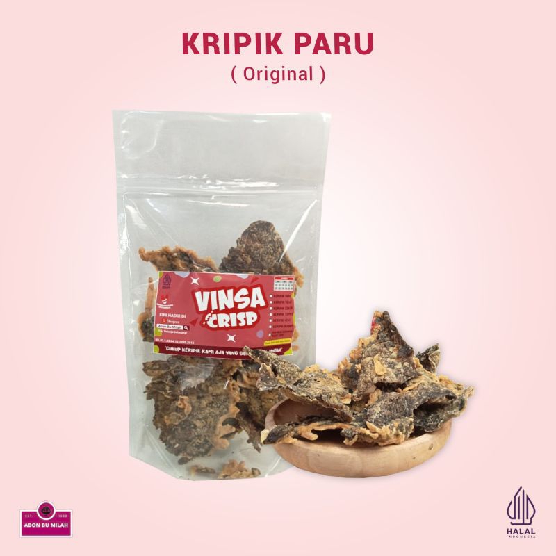 

Abon Bu Milah X Vinsa Crisp Keripik Paru Sapi Halal Murah Enak Renyah Full Paru 100 Gram