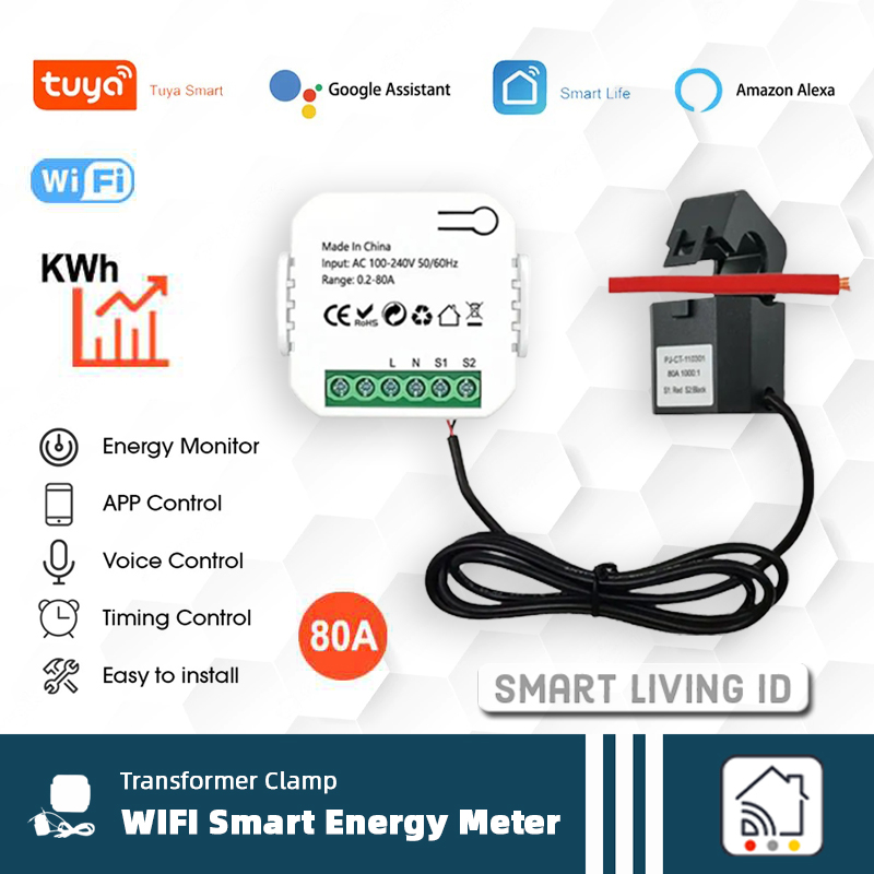 Tuya Smart Energy Meter KWH Monitor 80A WiFi Current Transformer Clamp