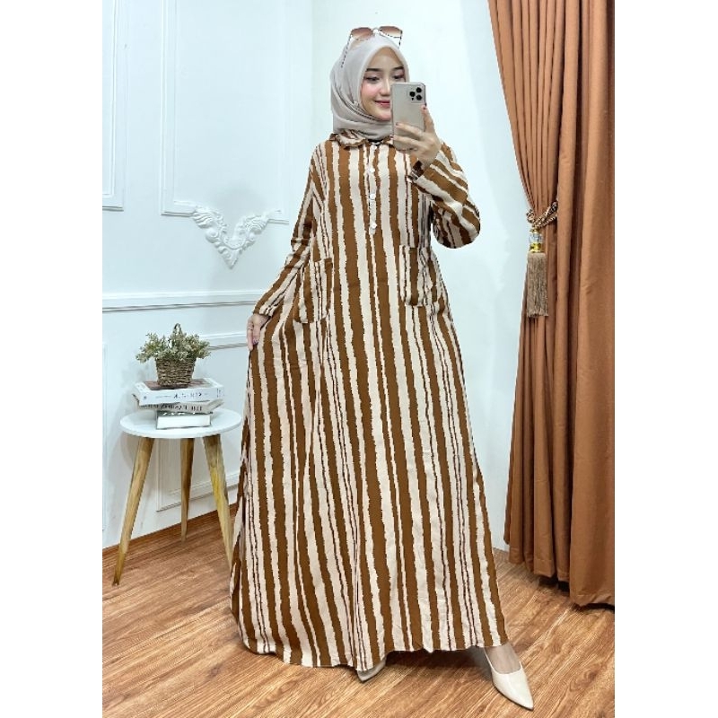 GAMIS RAYON PREMIUM // GAMIS RAYON MOTIF SALUR GARIS