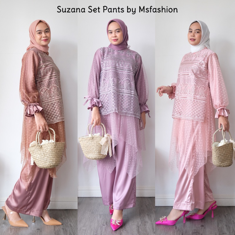 Suzana Set Pants Tulle Bordir Armany Silk / Setelan Kondangan Bridesmaid/ One Set Pants/ One set Sag