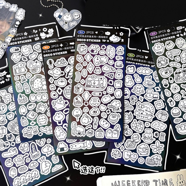 

[HARU] B&W Rabbit Series Sticker Sheet Journal DIY Scrapbook Decor Korean Stickers Photocard Deco Photocard Stiker