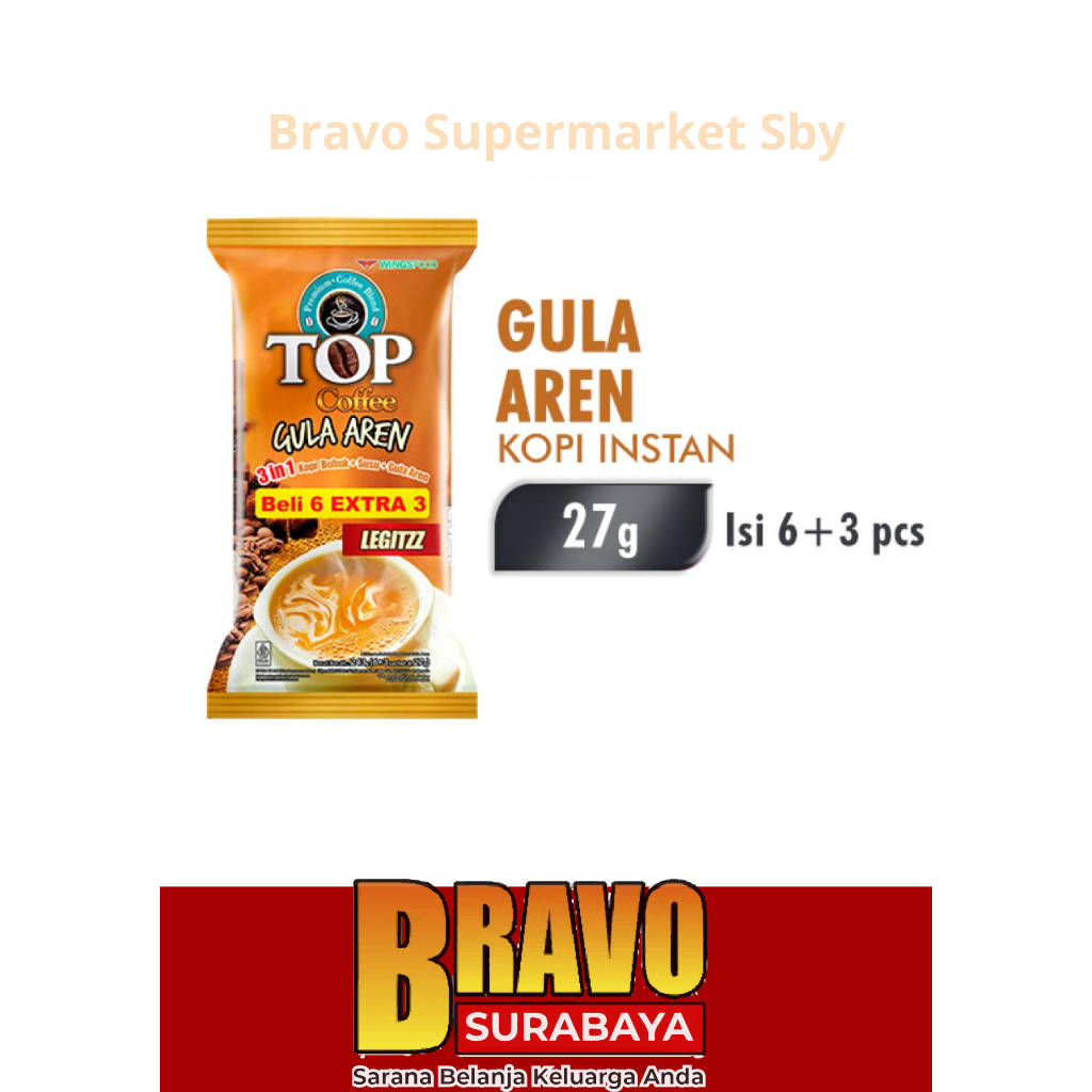 

TOP Coffee Susu Gula Aren Tubruk 3in1 9sachet 27gr /Kopi Instan Sachet