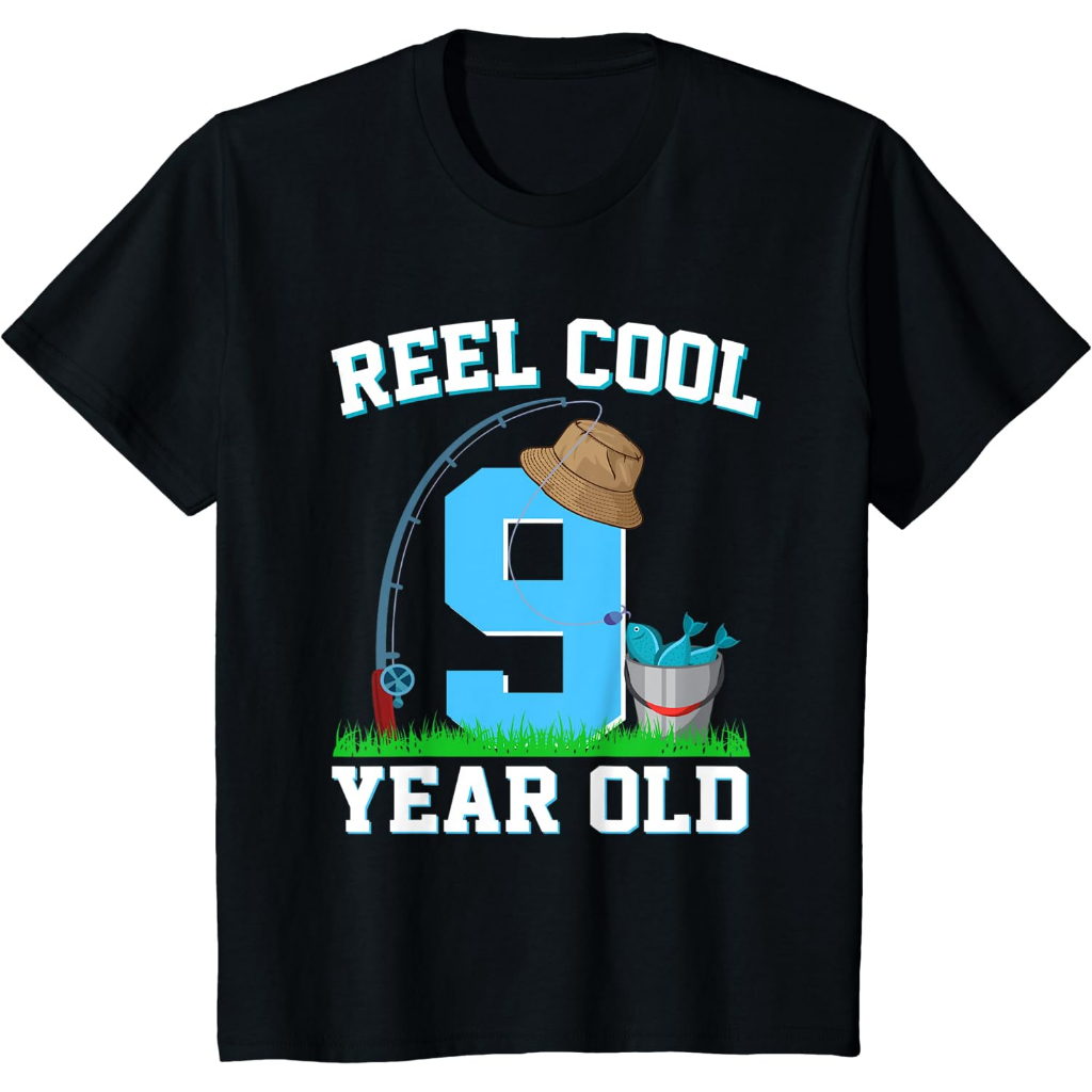 Baju anak Reel Cool 9 Years Old Fishing 9th Birthday Fisher T-Shirt Kaos Anak Pakaian anak Fashion B