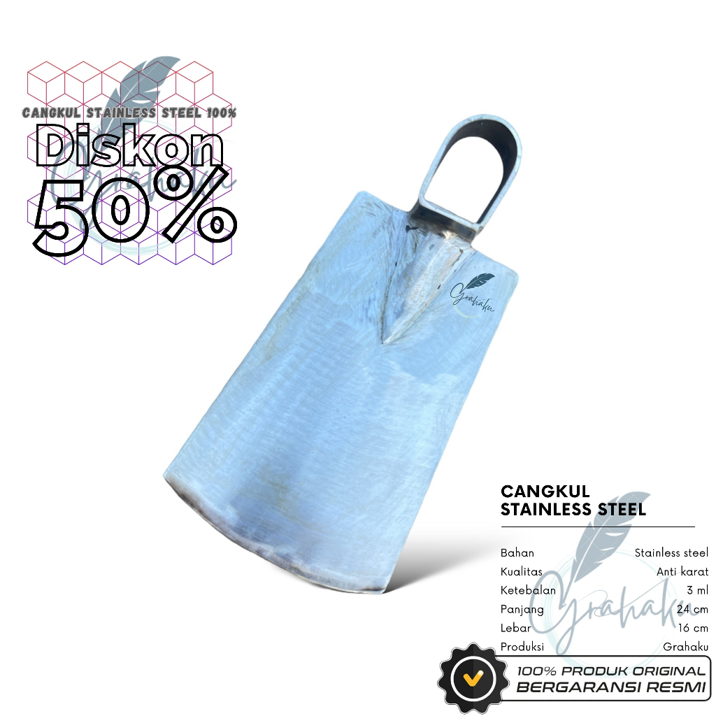 100% Cangkul Bahan Stainless Steel - Pacul Anti Karat - Cangkul Baja TebaL 3 MM - Ganco / Cangkul Ta