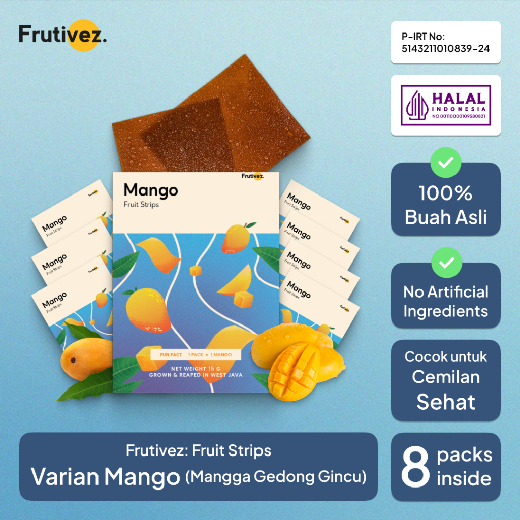 

[8 Pack] Mango Fruit Strips - Snack Cemilan Buah - Frutivez