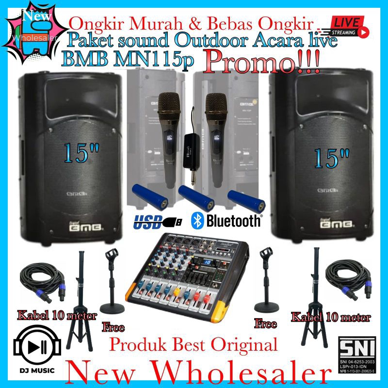 paket Sound Monitor 15 inch live Cafe panggung outdoor BMB mn115P Original