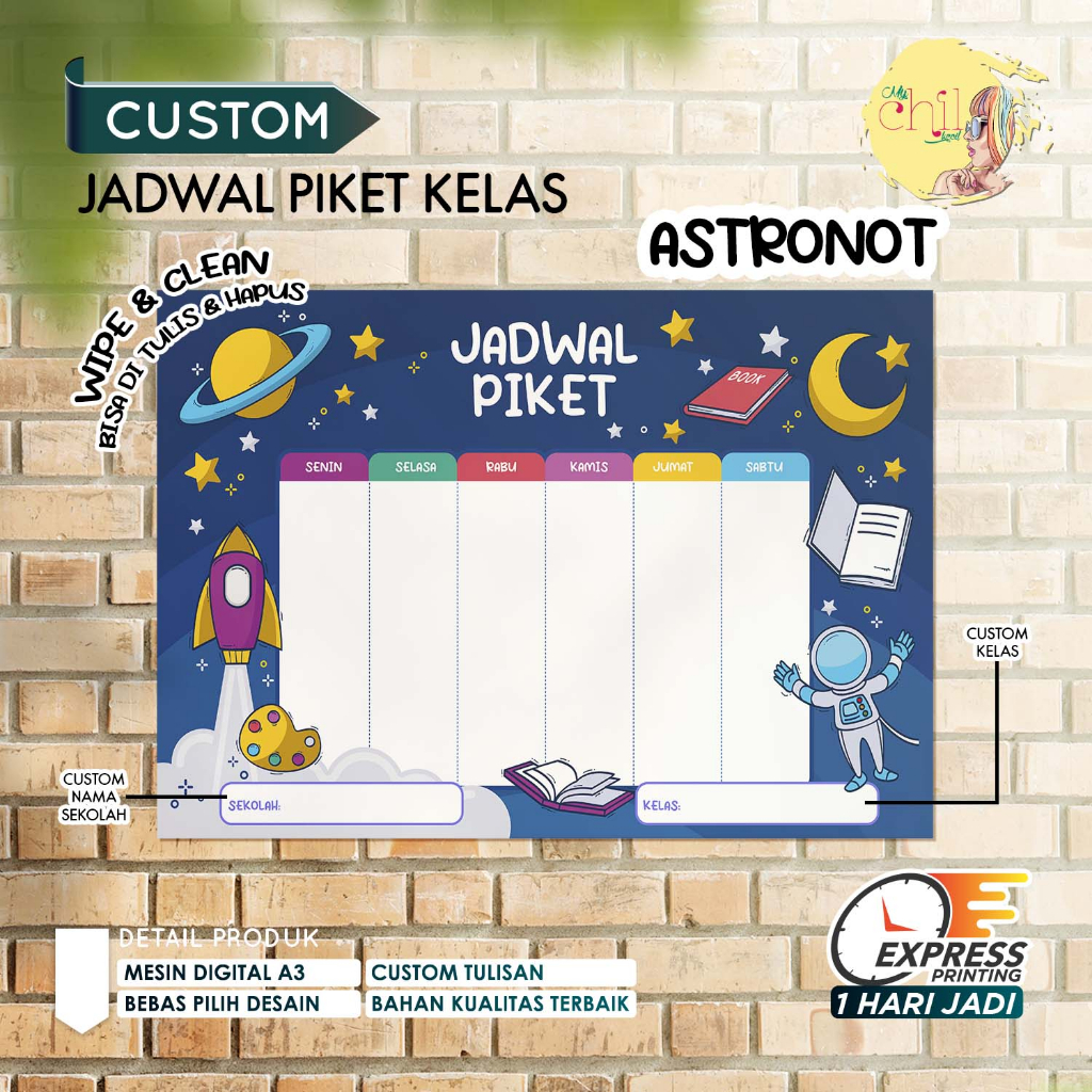 

POSTER JADWAL PIKET KELAS WIPE & CLEAN CUSTOM (BISA CUSTOM NAMA SEKOLAH & KELAS)
