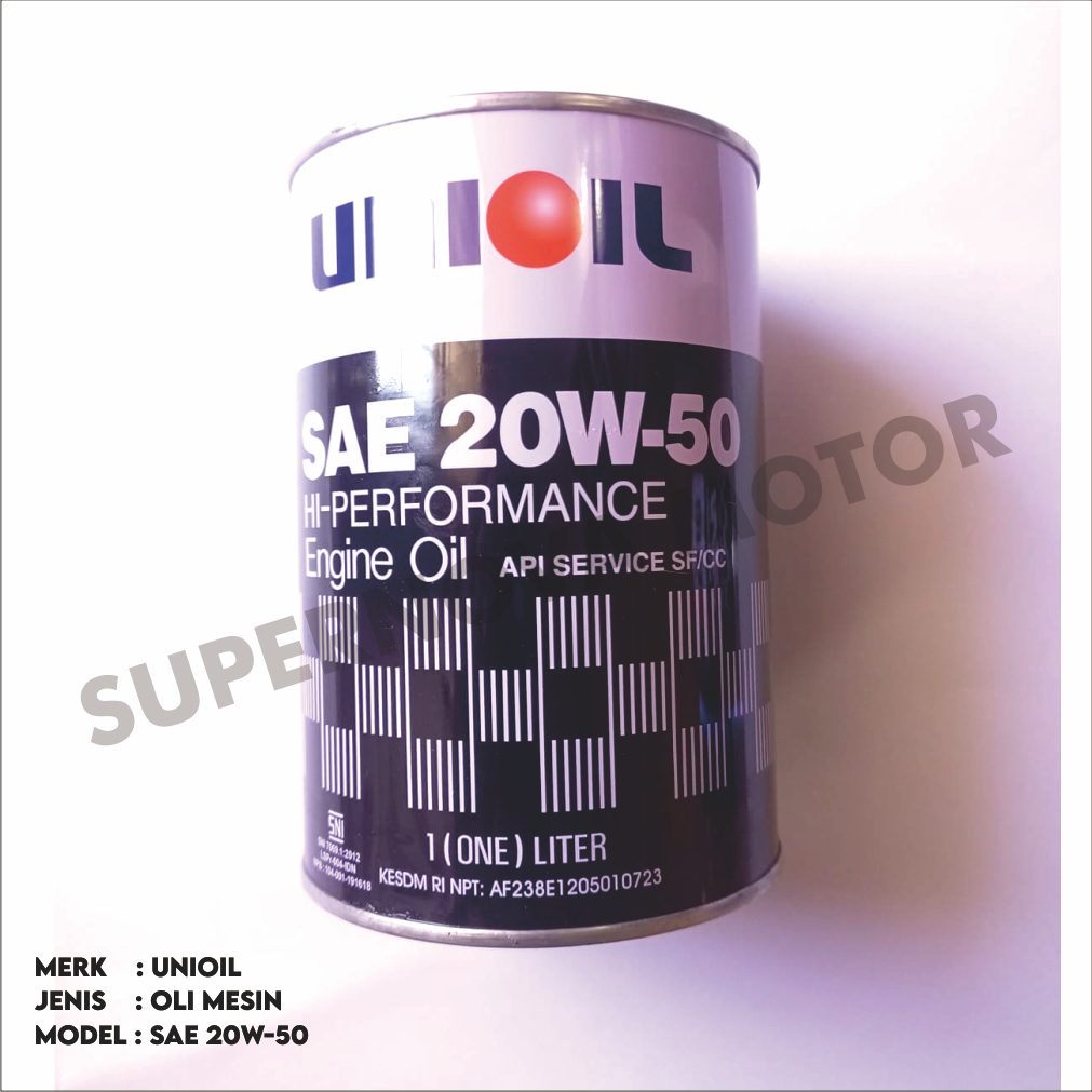 OLI MESIN UNIOIL SAE 20W50 API SERVICE FF / CC 1 LITER 800ML