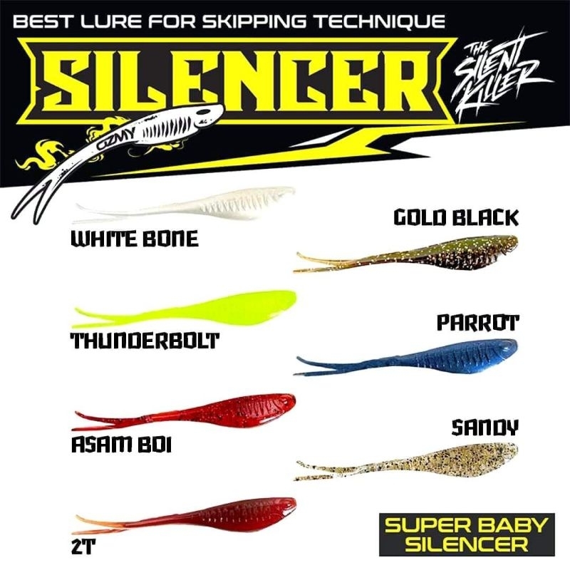 Umpan casting Super baby Ozmy silencer SP 8cm 3gram 1pack isi 7  include worm hook 1pack pancing tom