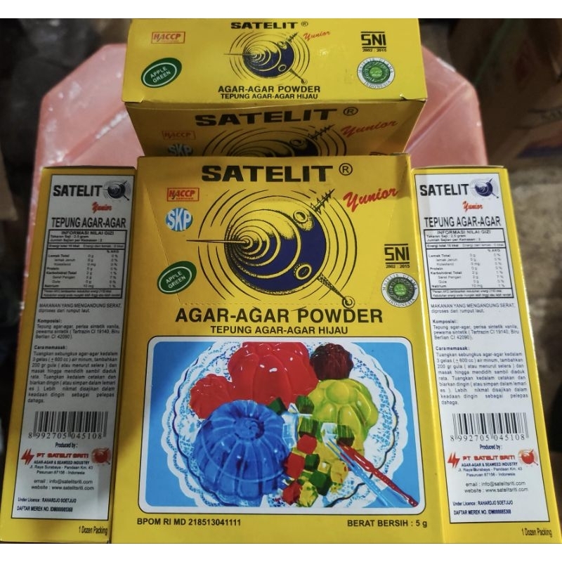 

Agar agar satelit yunior isi 12 sachet putih merah hijau coklat kereta kencana