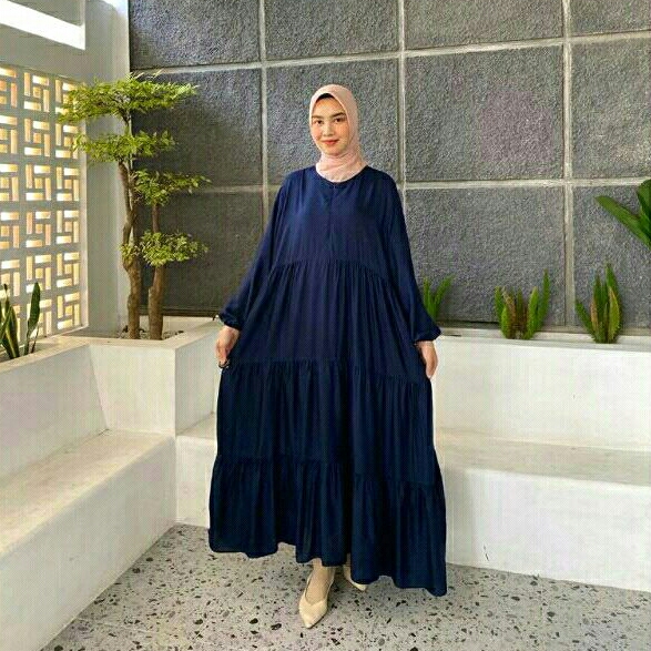 GAMIS BUSUI RAYON DASTER RUMAHAN DRESS BAHAN KATUN COTTON VISCOSE POLOS BASIC MAXI LENGAN PANJANG WA