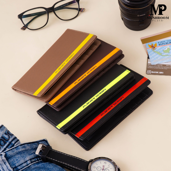 Dompet Kartu Lipat Panjang Pria Planet Ocean Bahan Sintetis List Warna - PO20