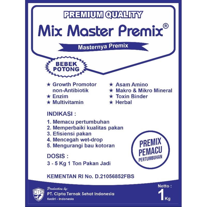 Mixmaster premix bebek potong pemacu pertumbuhan bebek 1 kg