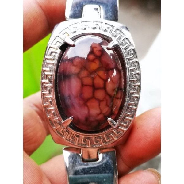 Gelang titanium batu natural akik sulaiman sisik naga