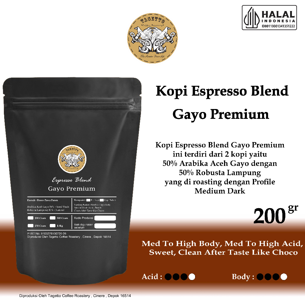 

KOPI ESPRESSO GAYO PREMIUM 200GR - 50% ARABIKA 50% ROBUSTA