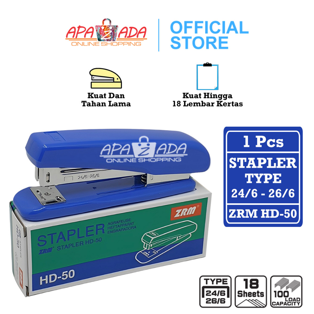 

Apazada Stapler HD-50 Satuan [1 Pcs Stapler] / Stepler No.3 / Jepretan ZRM / Hekter Tipe 24/6 , 26/6