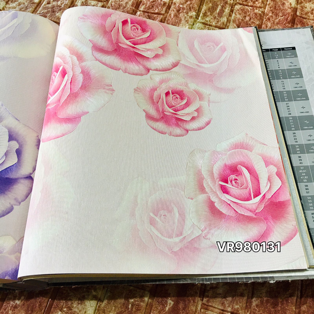 WALLPAPER DINDING MOTIF BUNGA MAWAR 3D TIMBUL KOREA VR