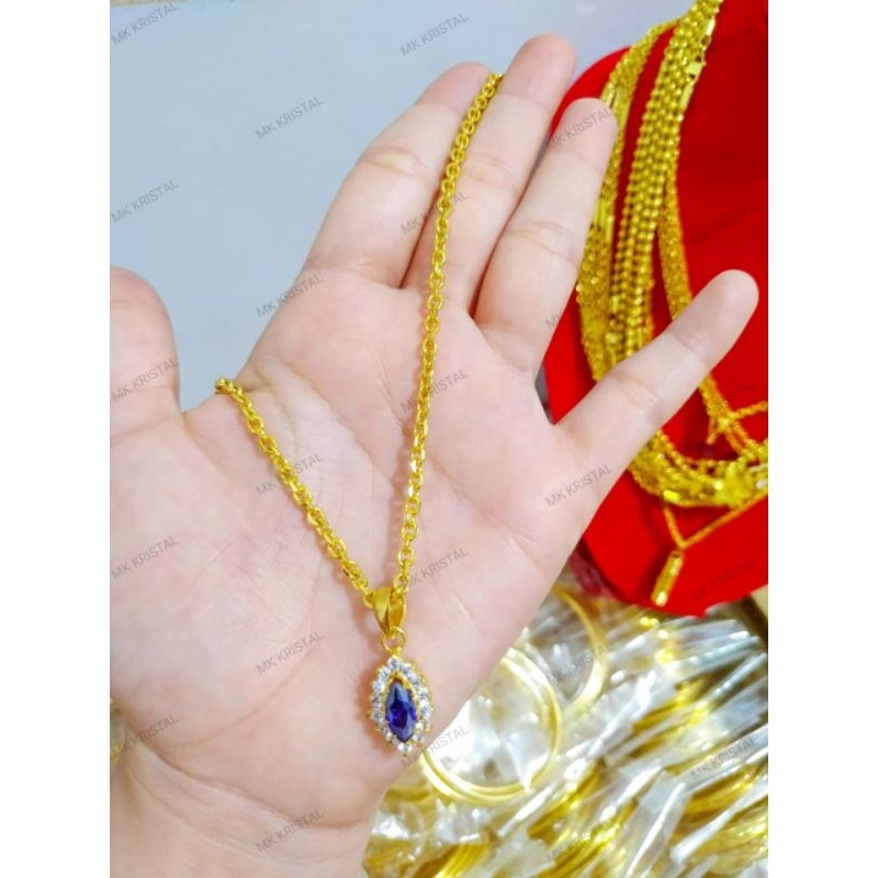 Kalung liontin batu runcing lapis kristal + dompet