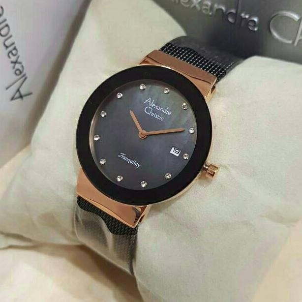 JAM TANGAN WANITA ALEXANDRE CHRISTIE AC 2607 BLACKGOLD ORIGINAL