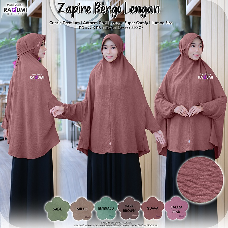 Zapire Bergo lengan original Raqumi Hijab Wanita Crinkle Premium Anthem Pad Zapire Raqumi Bergo Leng