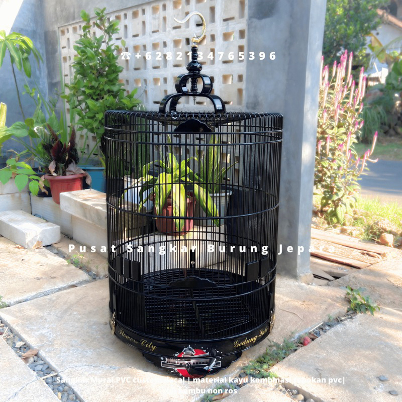 Sangkar PVC murai decal custom (gambar dan tulisan bisa request) material kayu kombinasi tebokan pvc