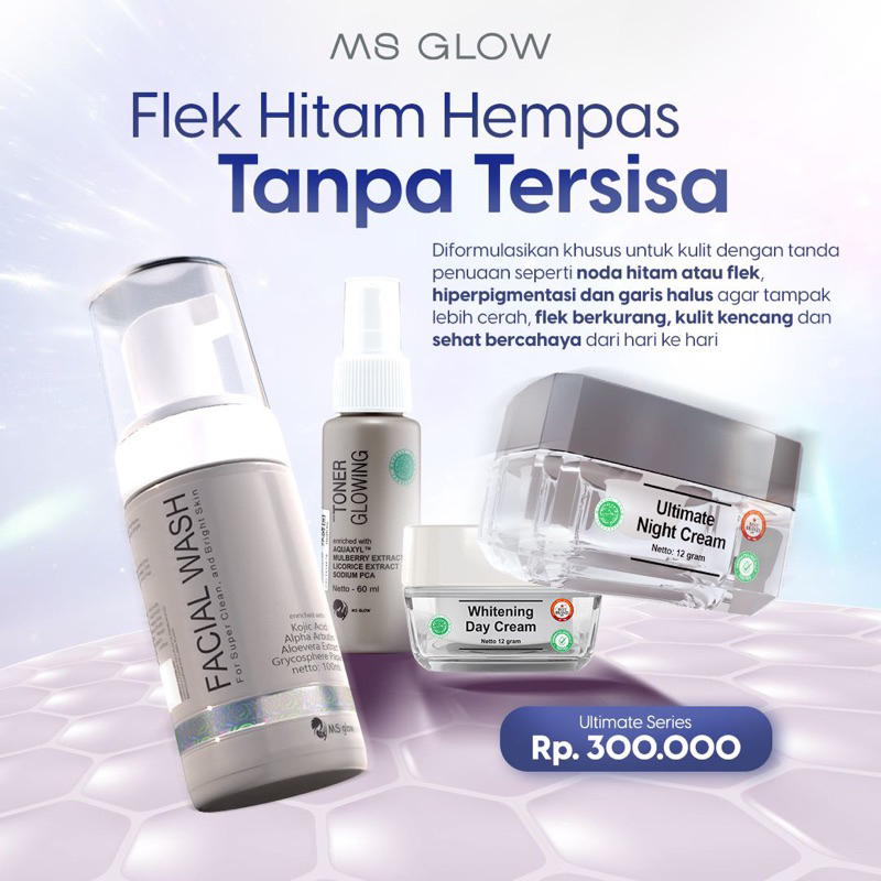 ms Glow paket ultimate untuk flek hitam kerutan garis halus kusam dan penuaan krim pagi siang facial