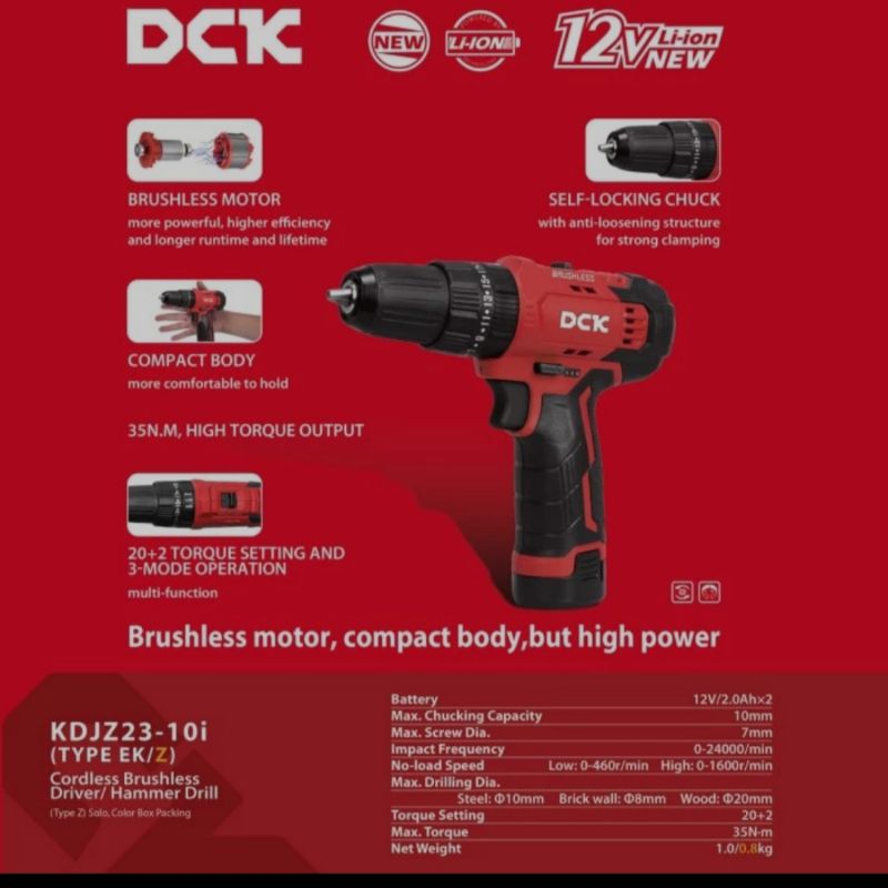 DCK Mesin Bor Tembok Baterai KDJZ 23 Cordless Hammer Drill DCK 12Volt