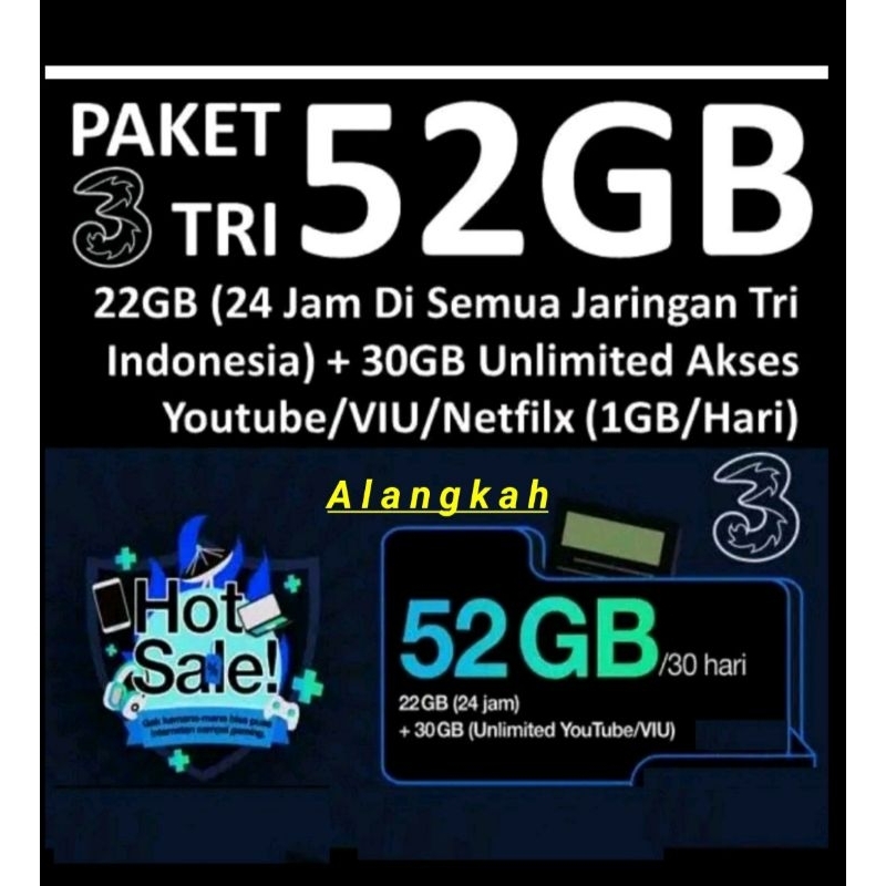 Kuota Internet Tri 3 Three 52 GB