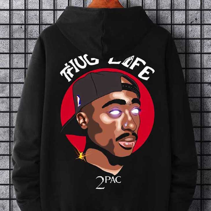 Jaket Hoodie 2Pac Thug Life Tupac Shakur Hoodie Casual Unisex Bahan Katun