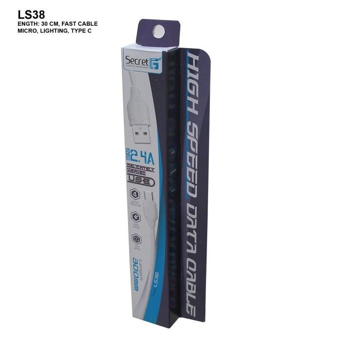 Kabel Usb-A to micro secret g Charge sync 30cm 2.4A fast charging Ls-38 - Cable data 0.3m ls38