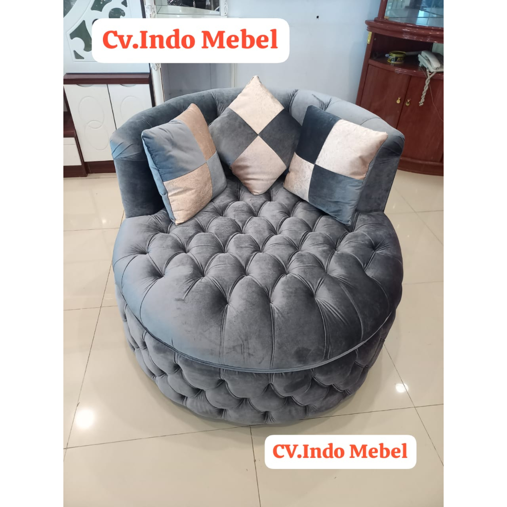 Sofa Santai Bulat Clarisa Single / Bundar Bludru MEWAH ready makassar promo sofa bulat kursi santai 