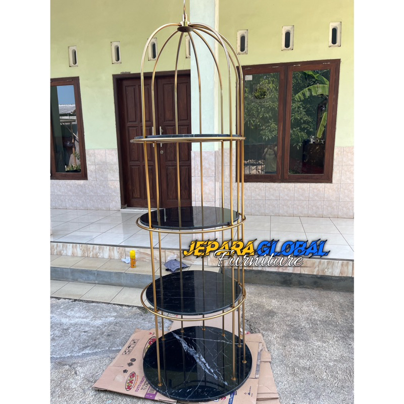 Rak Hias Bird gold stainless steel Marmer nero REAL PICT (rak hias besi, rak marmer, rak dapur )