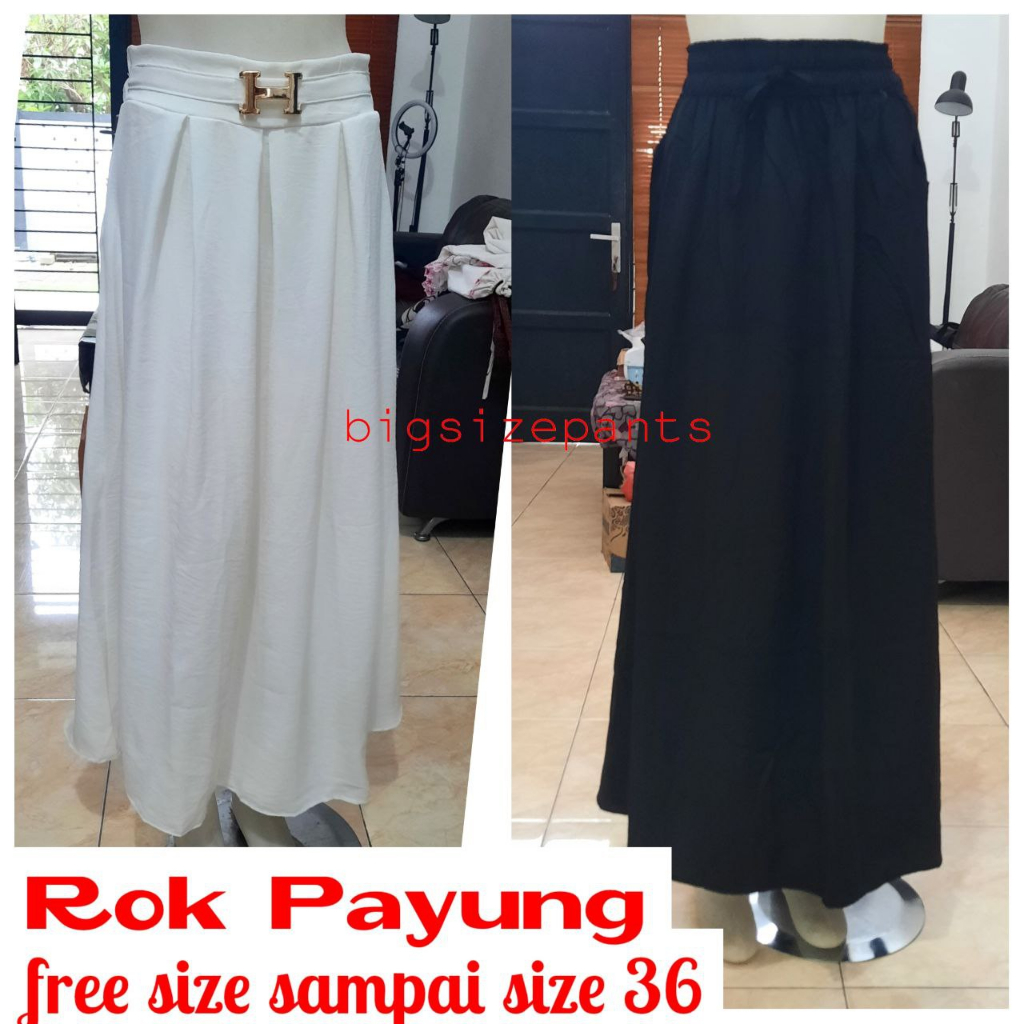 Rok Cringkle Polos Mayung / Rok Payung Cringkel / Rok Kembang Panjang Hitam dan Putih/Rok Muslimah