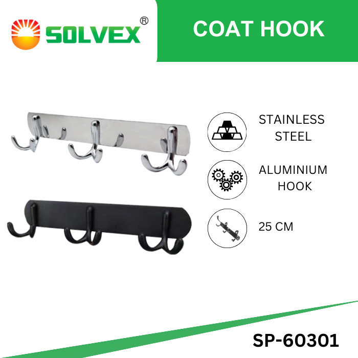 SOLVEX Gantungan Baju Wall Hanger Aluminium 3 Hooks Tempel Kapstok