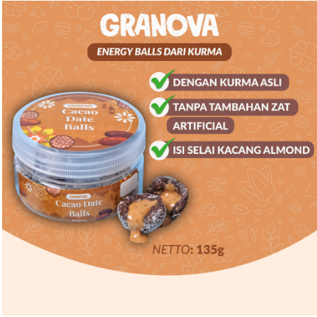 

Granova - Snack Kurma Rasa Coklat dengan Isi Selai Almond / Energy Ball / Cacao Date Balls