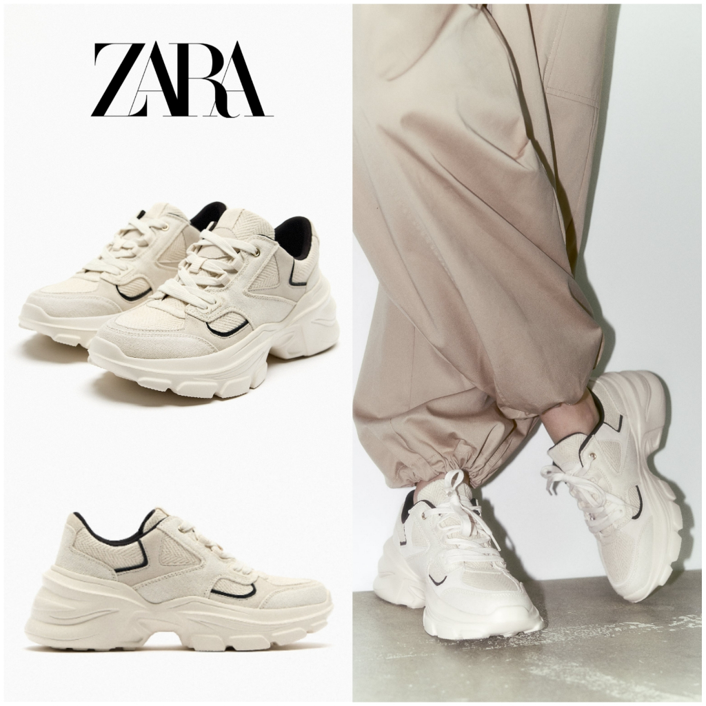 Sepatu Wanita Zara White Running Trainers Original Woman Shoes Sneakers Cewek Perempuan Putih