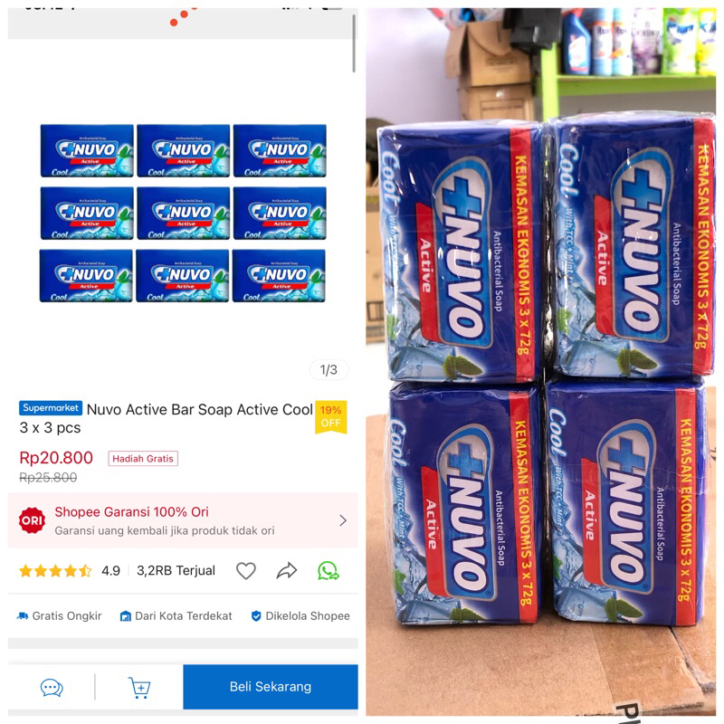 sabun batang nuvo isi 3pcs
