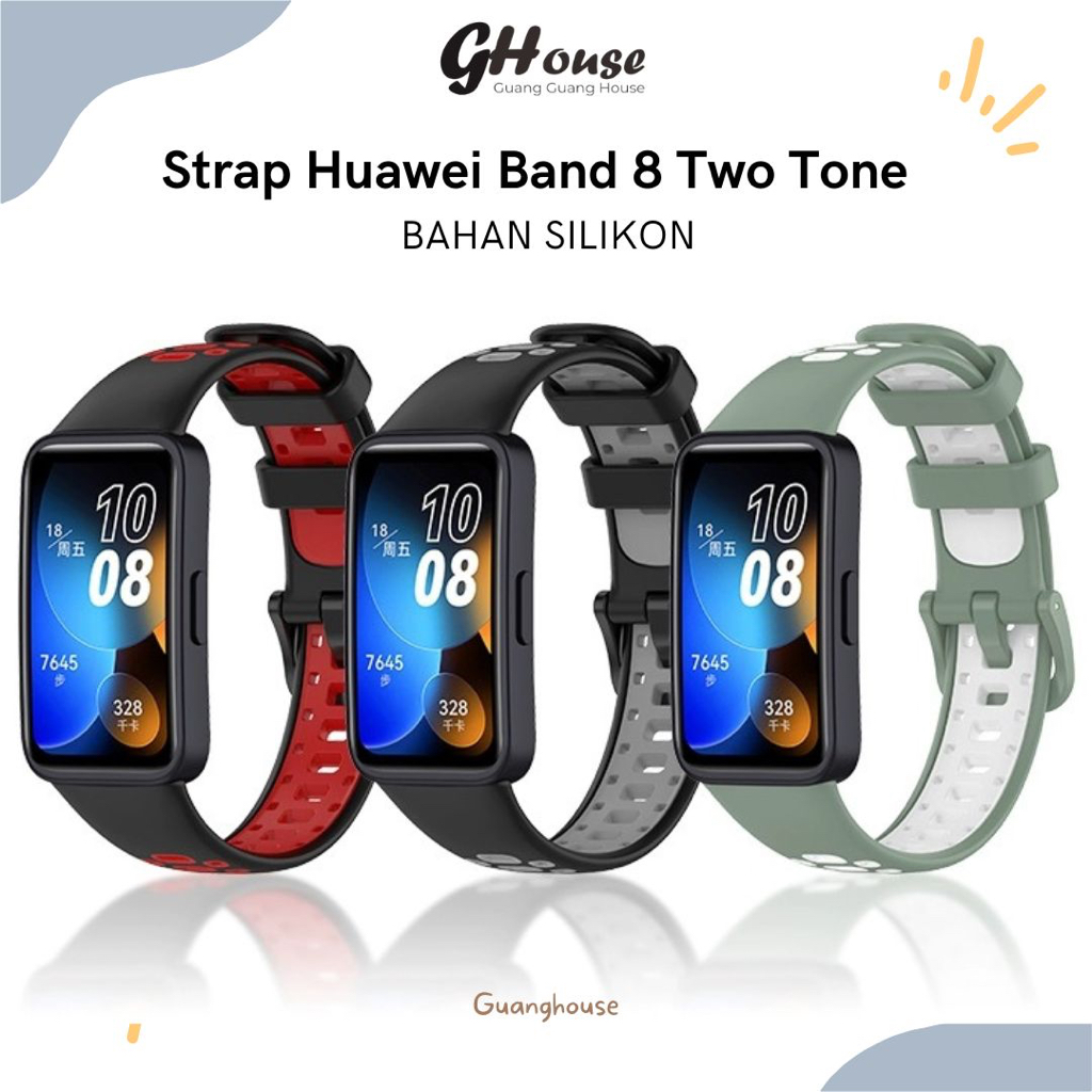 Strap Huawei Band 8 Silikon Dua Warna Tali Pengganti Huawei Band 8 Bahan Silikon Two Tone Polos