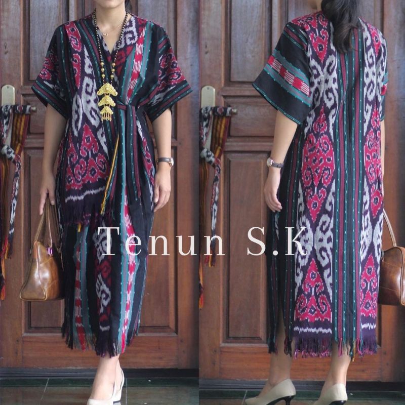 READY STOK Dress tenun jepara terbaru motif tenun blangket - baju tenun dress terbaru - dress gamis 