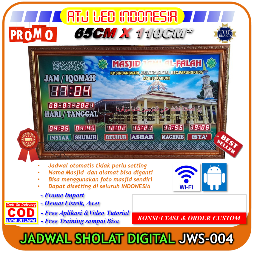 Jam sholat digital running text jadwal sholat digital lampu led masjdi adzan dinding