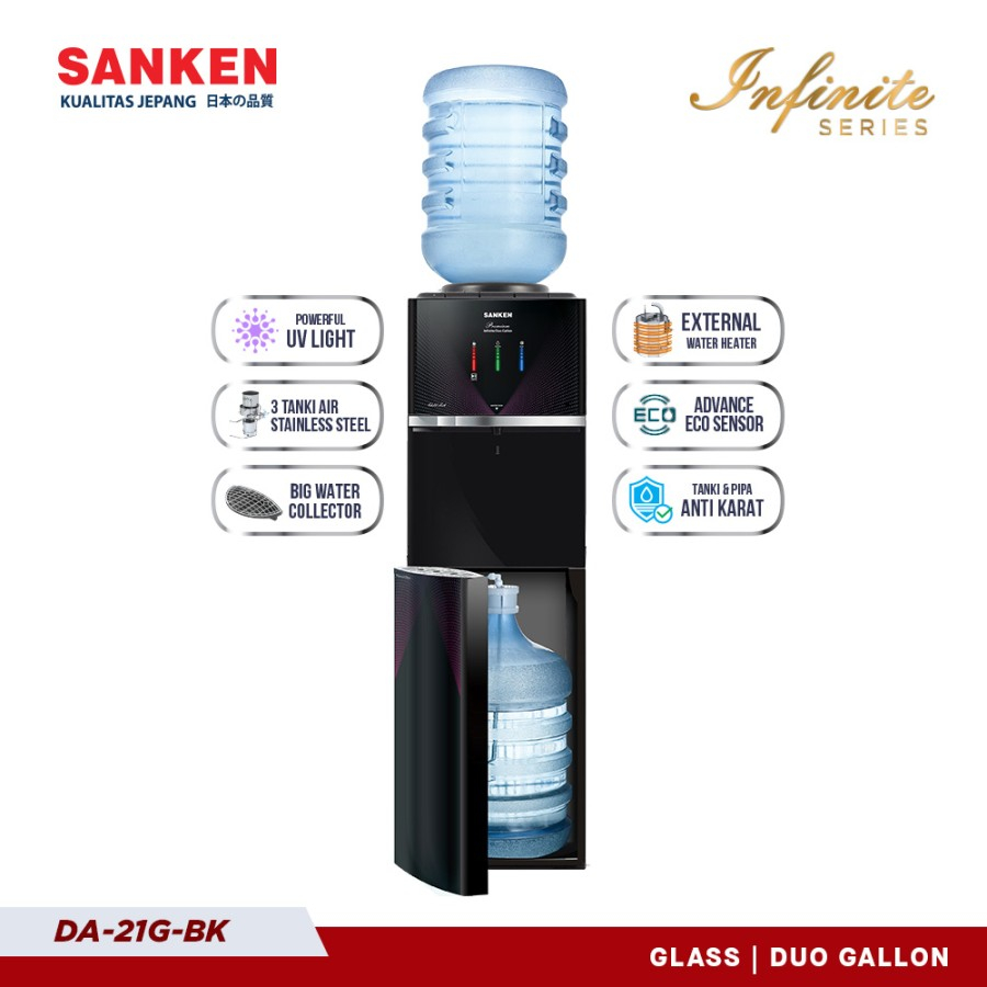 SANKEN DA-21G-BK Dispenser Air Duo Galon Premium Kaca