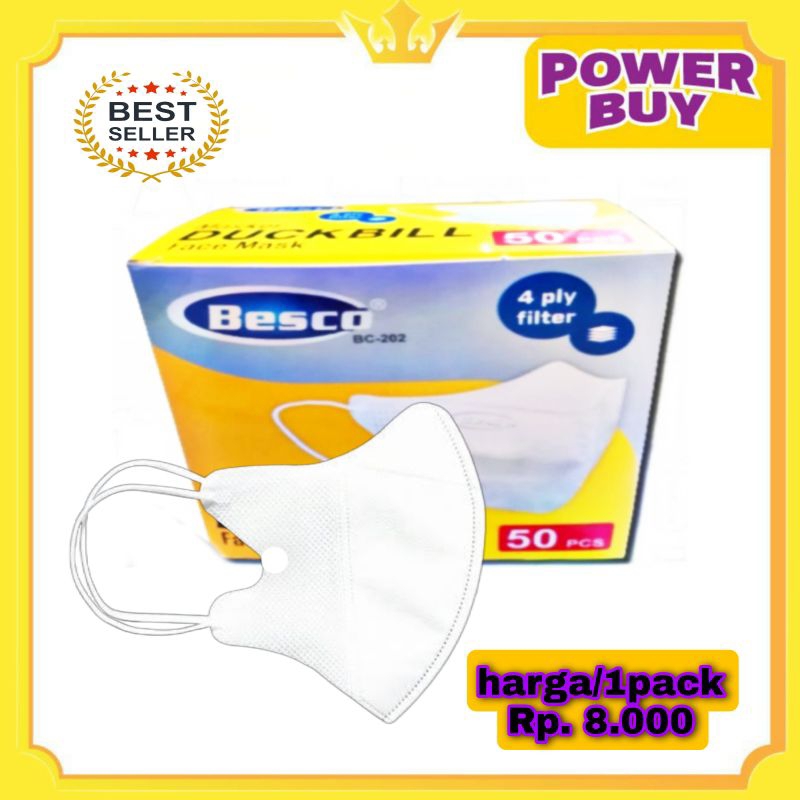 1pack/MASKER DUCKBIL WARNA PUTIH BESCO/MASKER KESEHATAN/MASKER MURAH