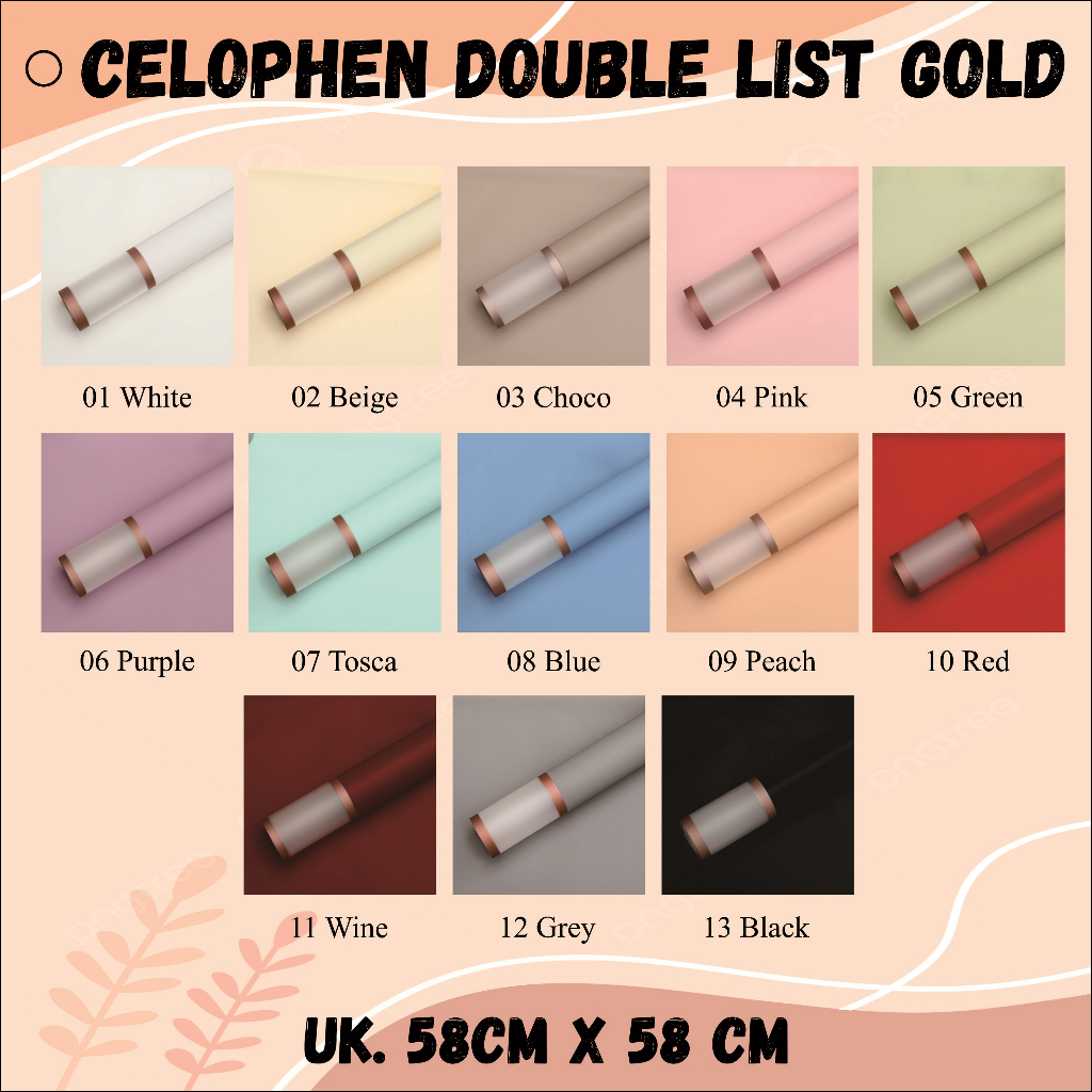 

(20 Lembar) Flower Wraping Cellophane Double List Rose Gold / Kertas Buket Celophane Double List Rose Gold