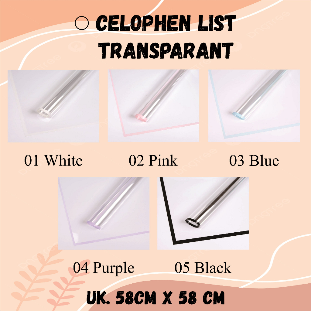 

(1 Lembar) Flower Wraping Cellophane Bening List Warna / Kertas Buket Celophane Bening List Warna