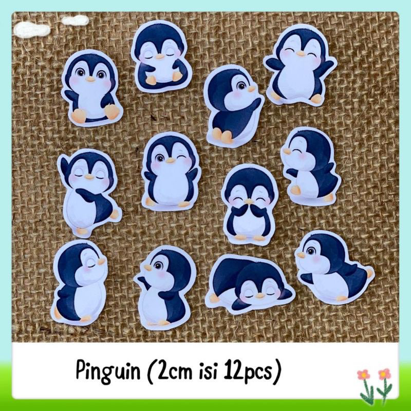 

12pcs sticker tempelan glossy pinguin