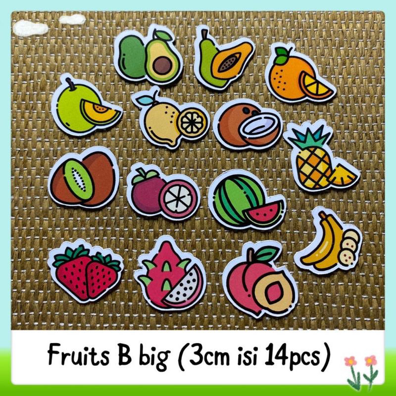 

14pcs sticker tempelan buah-buahan glossy sticker fruit / cokelat