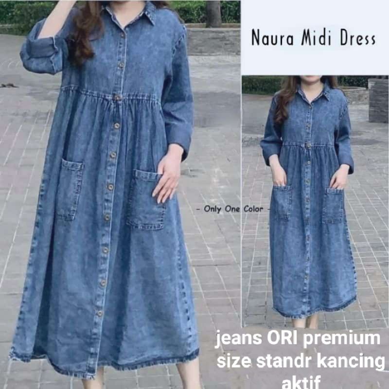 Naura Midi Dress Denim Jeans Premium High Quality
