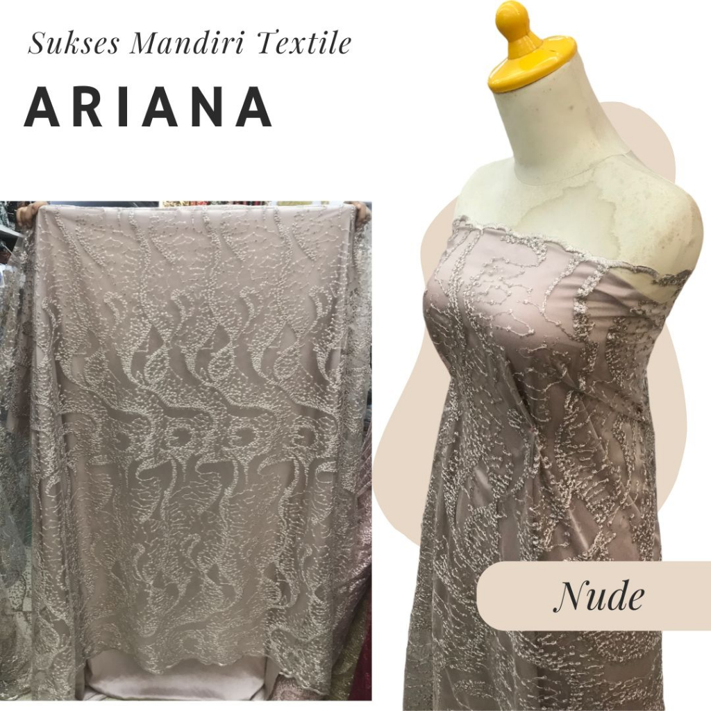 [ARIANA] Brokat Valencia Wave Nude | Harga ½ meter = 50 cm (Bahan Dress Bridesmaid, Kondangan, Kebay