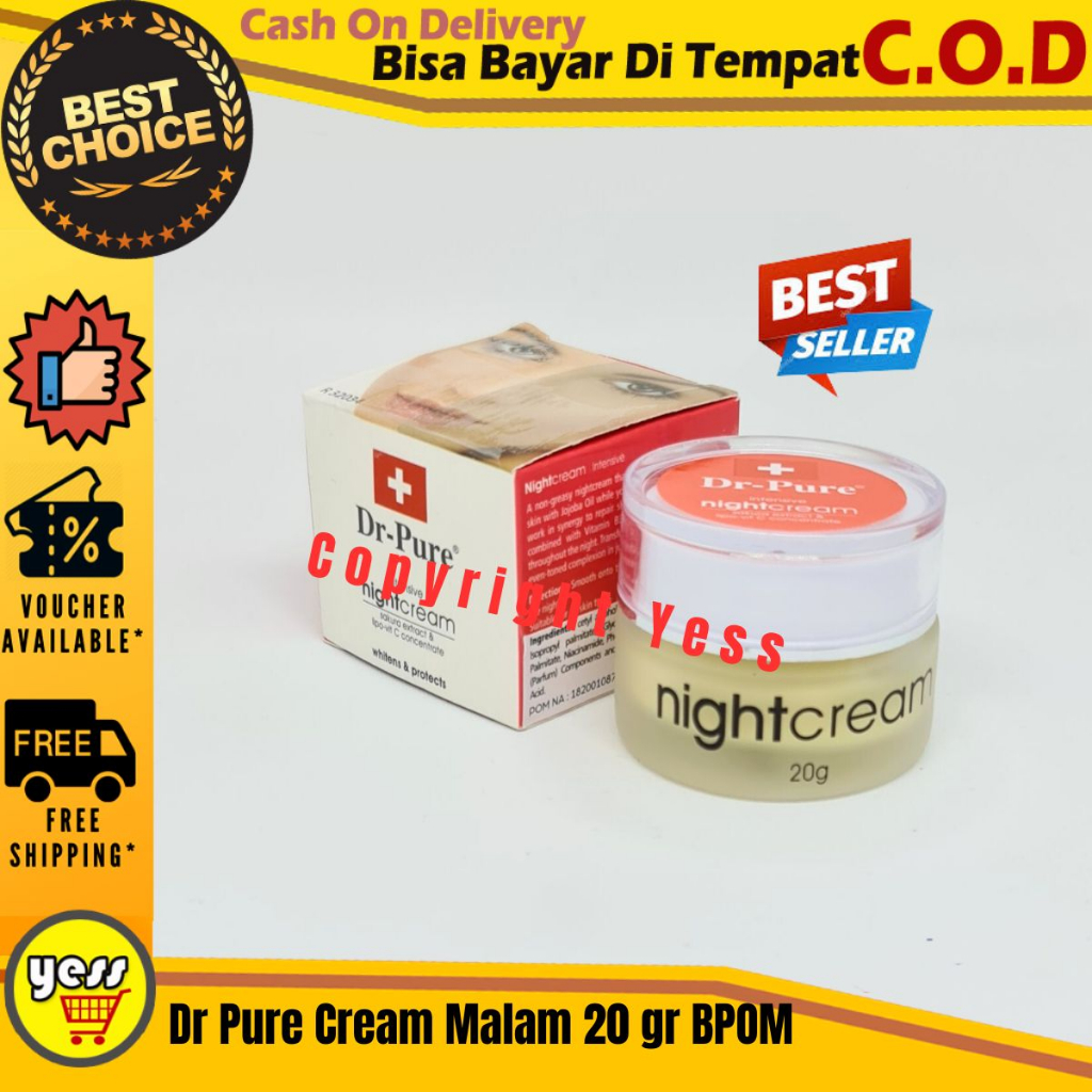 Dr Pure Cream Malam BPOM Original - 20 gr Dr Pure Night Cream Dapat Menghilangkan Flek2 Hitam