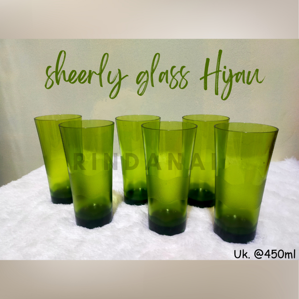 Sheerly Glass/Gelas hijau/Gelas tinggi Tupperware (1pc) mewah ori
